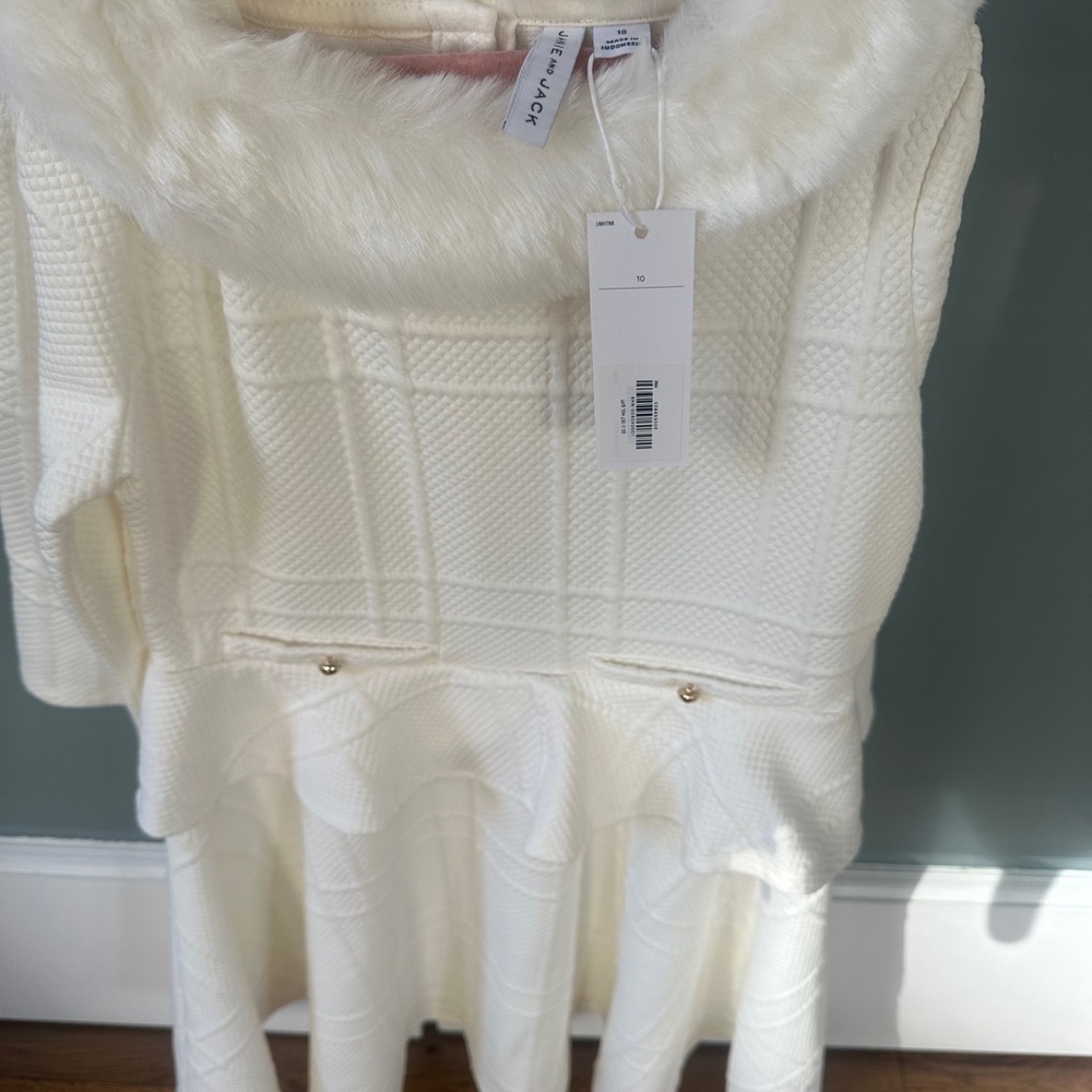 Janie and Jack Cream Textured Dress with Faux Fur Collar